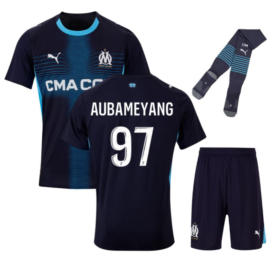 MAILLOT KIT ENFANT OLYMPIQUE DE MARSEILLE EXTERIEUR 2025/2026 AUBAMEYANG