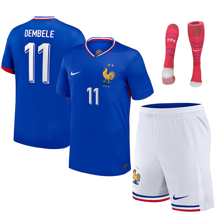 MAILLOT KIT ENFANT EQUIPE DE FRANCE DOMICILE DEMBELE 2024/26 - ALLMAILLOT.com  