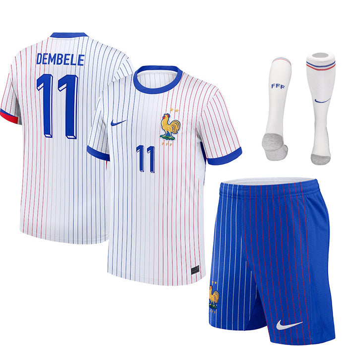 MAILLOT KIT ENFANT EQUIPE DE FRANCE EXTERIEUR DEMBELE 2024/26 - ALLMAILLOT.com  