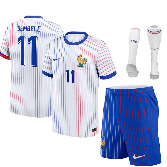 MAILLOT KIT ENFANT EQUIPE DE FRANCE EXTERIEUR DEMBELE 2024/26 - ALLMAILLOT.com  