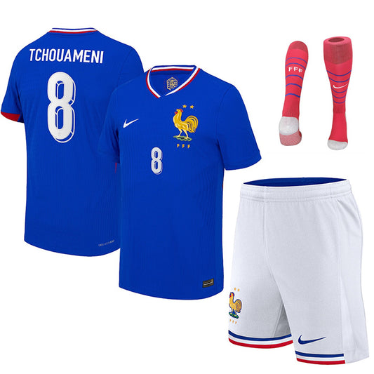 MAILLOT KIT ENFANT EQUIPE DE FRANCE DOMICILE TCHOUAMENI 2024/26 - ALLMAILLOT.com  