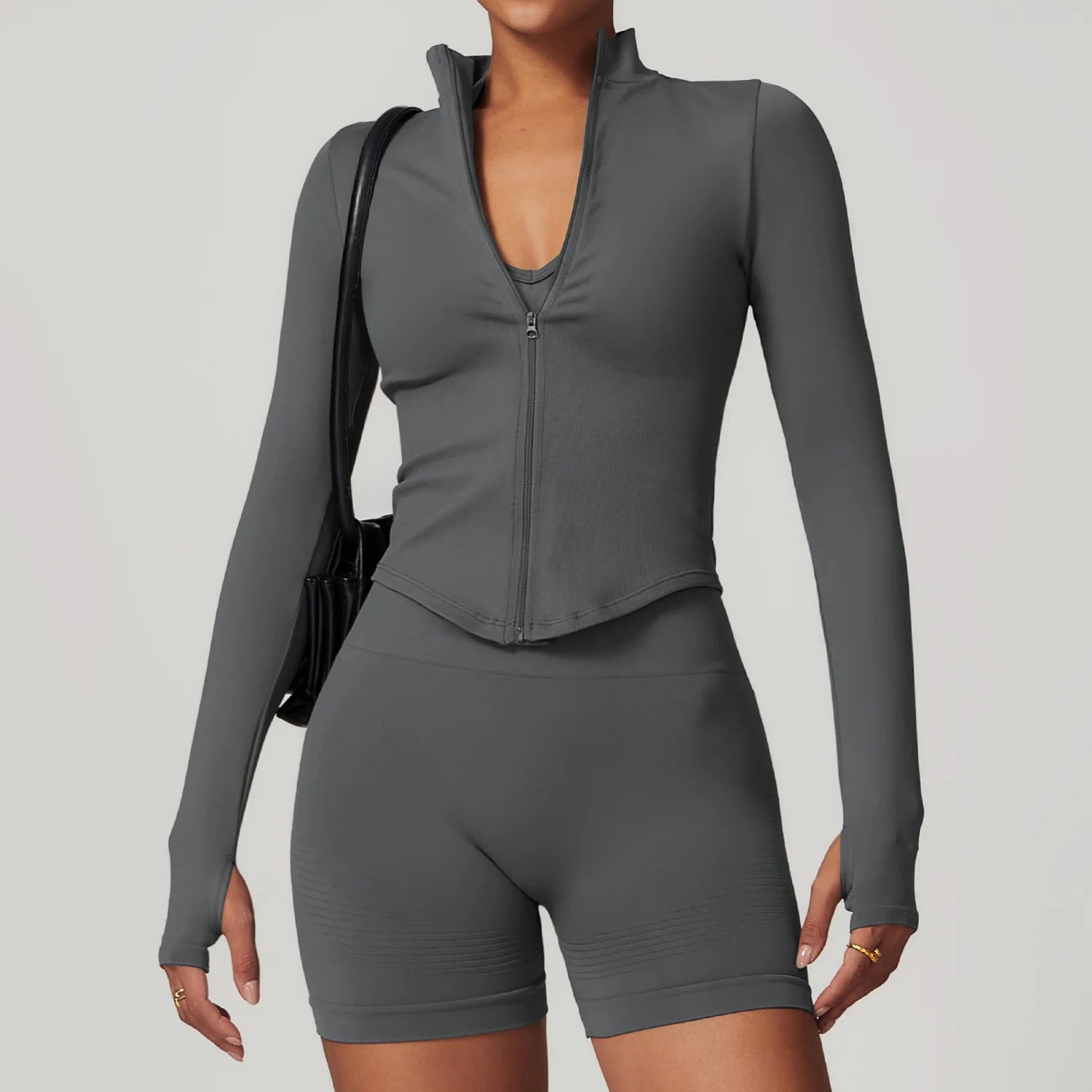 Women Seamless Slim Fit Yoga Set Sports Bra Tank Top Vest High Waist Leggings Biker Shorts Zipper Jacket Coat Fitness Gym Set