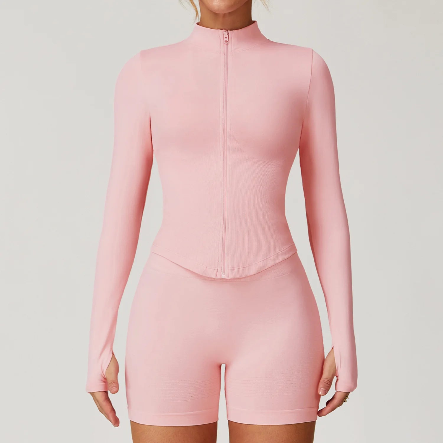 Women Seamless Slim Fit Yoga Set Sports Bra Tank Top Vest High Waist Leggings Biker Shorts Zipper Jacket Coat Fitness Gym Set