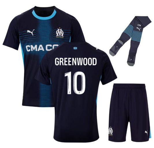 MAILLOT KIT ENFANT OLYMPIQUE DE MARSEILLE EXTERIEUR 2025/2026 GREENWOOD