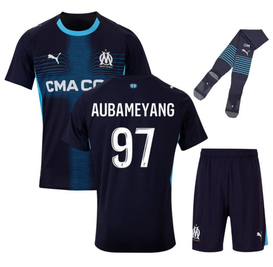 MAILLOT KIT ENFANT OLYMPIQUE DE MARSEILLE EXTERIEUR 2025/2026 AUBAMEYANG