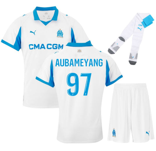 MAILLOT KIT ENFANT OLYMPIQUE DE MARSEILLE DOMICILE 2025/2026 AUBAMEYANG