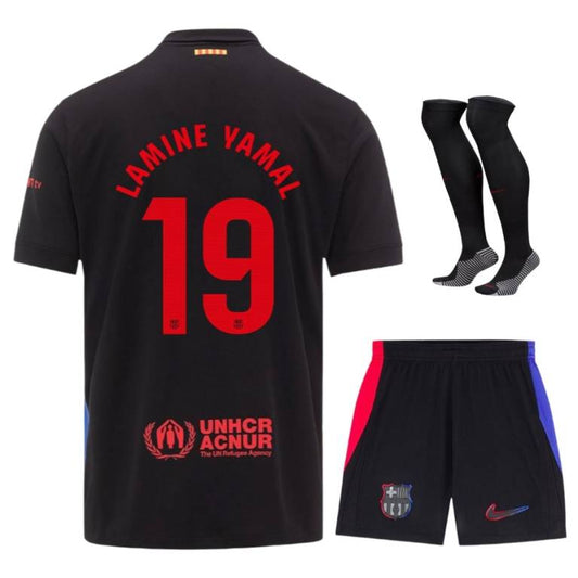 MAILLOT KIT ENFANT FC BARCELONE EXTERIEUR LAMINE YAMAL 2024/25 - ALLMAILLOT.com  