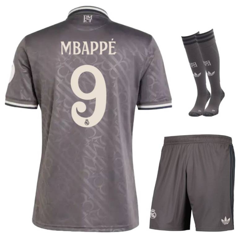 MAILLOT KIT ENFANT REAL MADRID MBAPPE THIRD 2024/25 - ALLMAILLOT.com  